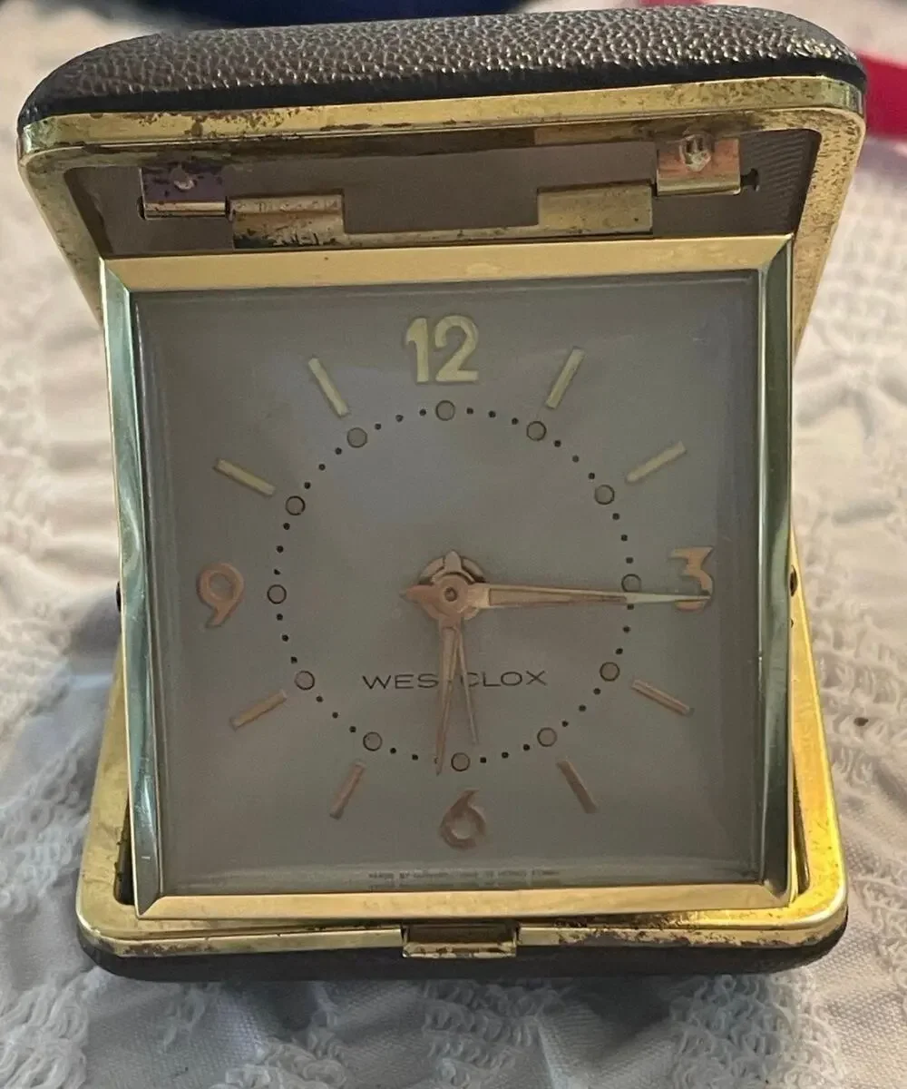 Vintage Westclox portable travel clock and alarm works!! 2-1/4